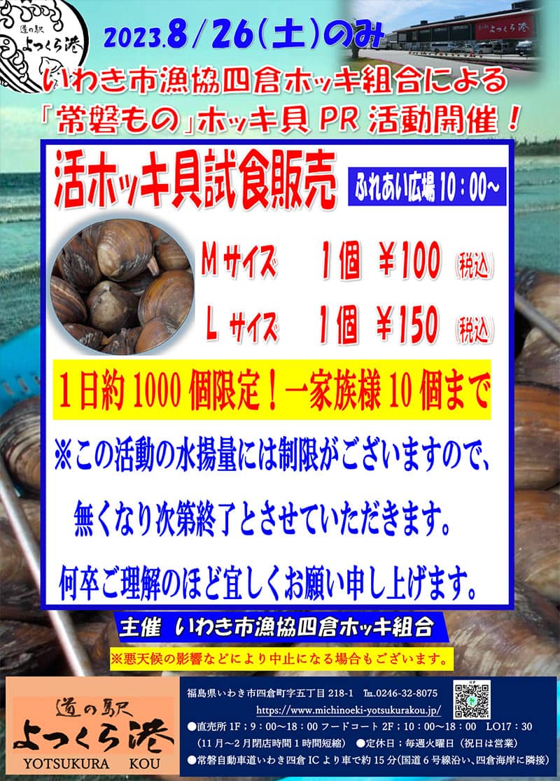 画像：活ホッキ貝試食販売のチラシ