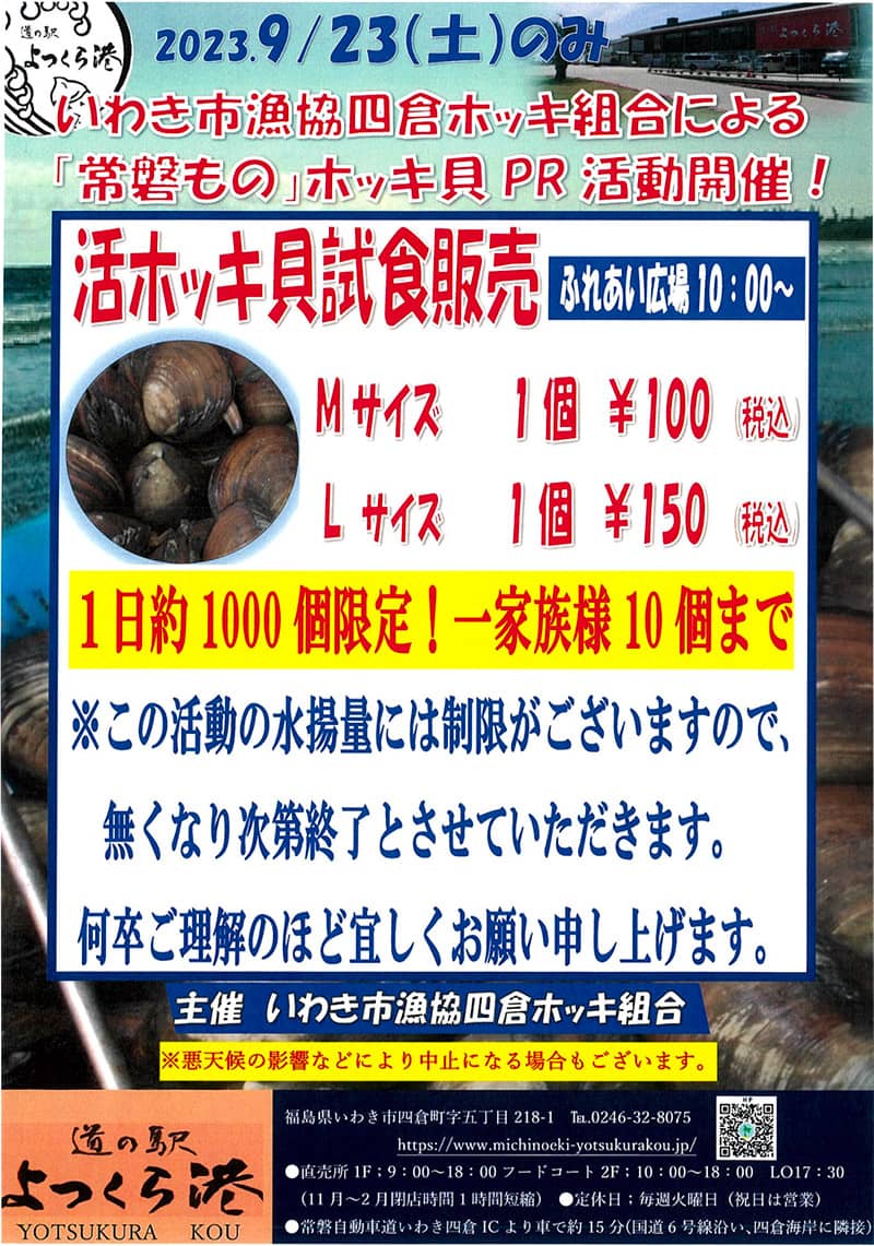 画像：活ホッキ貝試食販売のチラシ