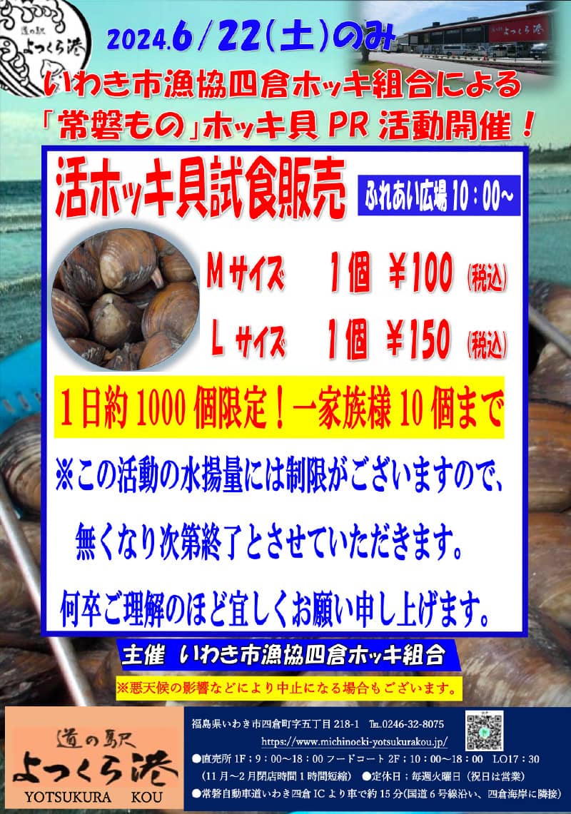 画像：活ホッキ貝試食販売のチラシ